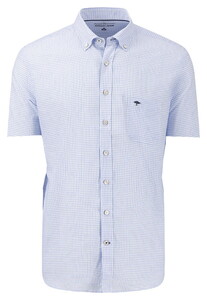Fynch-Hatton Fine Check Oxford Short Sleeve Button-Down Shirt Light Blue-White