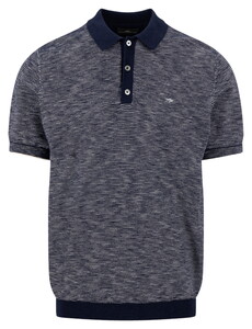 Fynch-Hatton Fine Striped Cotton Linen Poloshirt Navy
