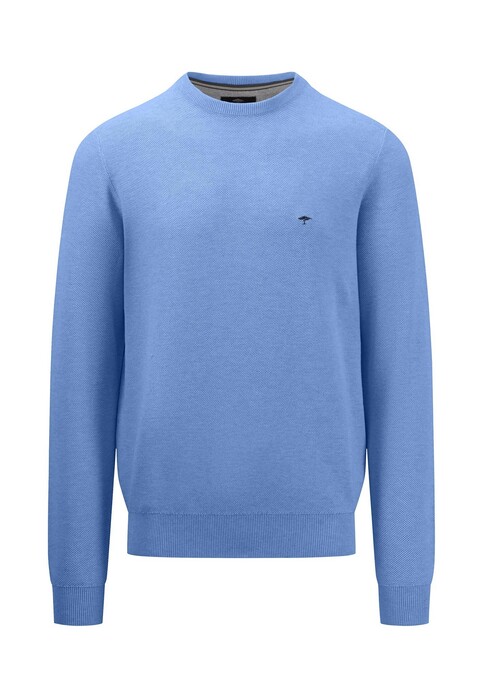 Fynch-Hatton Fine Structure Cotton O-Neck Pullover Crystal Blue