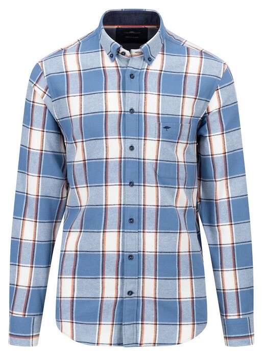 Fynch-Hatton Flanel Check Button Down Overhemd Cloud Blue