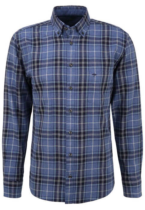 Fynch-Hatton Flannel Check Button Down Shirt Blue