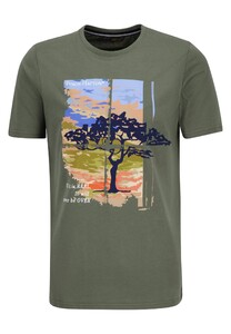 Fynch-Hatton Front Logo Tree Pattern Cotton Jersey O-Neck T-Shirt Dusty Olive
