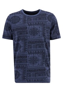 Fynch-Hatton Garment Dyed Allover Pattern T-Shirt Navy