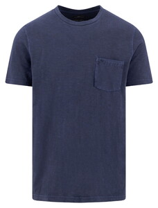 Fynch-Hatton Garment Dyed Cotton Linen Crew Neck Chest Pocket T-Shirt Navy