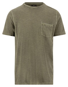 Fynch-Hatton Garment Dyed Cotton Linnen Crew Neck Chest Pocket T-Shirt Donker Khaki
