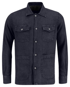Fynch-Hatton Garment Dyed Linen Overshirt Navy