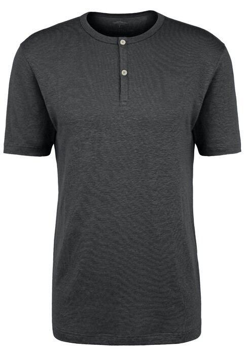 Fynch-Hatton Henley Shirt Linnen T-Shirt Zwart