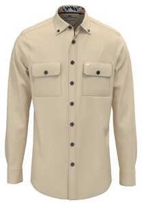 Fynch-Hatton Inked Cotton Solid Double Chest Pocket Overhemd Stone