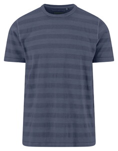 Fynch-Hatton Jacquard Tee Striped Cotton T-Shirt Navy