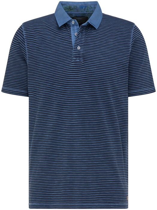 Fynch-Hatton Jersey Garment Dyed Fine Stripe Poloshirt Navy