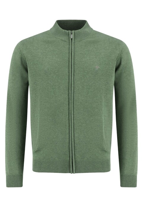 Fynch-Hatton Knitted Cardigan Zip Superfine Cotton Spring Green