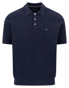 Fynch-Hatton Knitted Structure Cotton Blend Poloshirt Navy