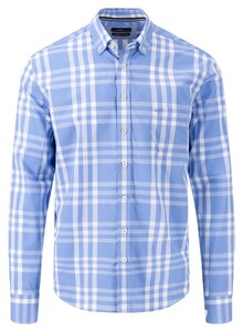 Fynch-Hatton Large Check Button-Down Overhemd Crystal Blue