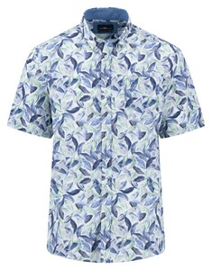 Fynch-Hatton Large Leaves Pattern Poplin Button-Down Overhemd Crystal Blue-Green