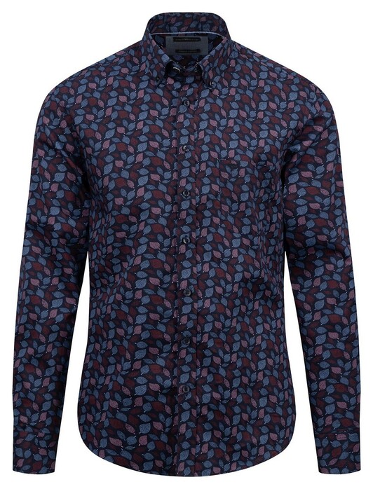 Fynch-Hatton Leaves Pattern Button Down Overhemd Navy-Multi