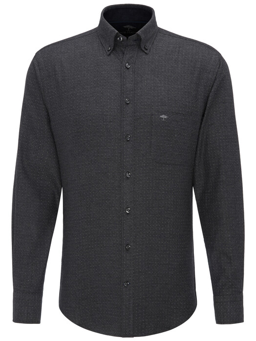 Fynch-Hatton Lightweight Flannel Mini Squares Shirt Charcoal