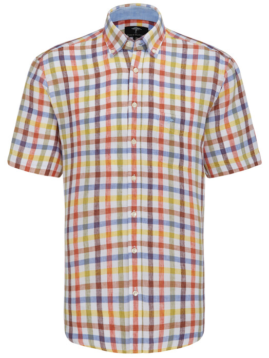 Fynch-Hatton Linen Combi Check Overhemd Abrikoos-Mango