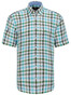Fynch-Hatton Linen Combi Check Overhemd Turquoise-Taupe