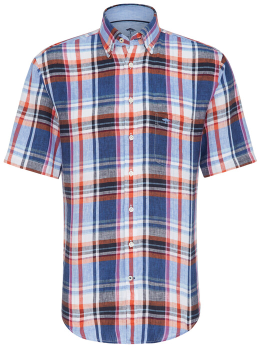 Fynch-Hatton Linen Combi Check Shirt Navy-Apricot