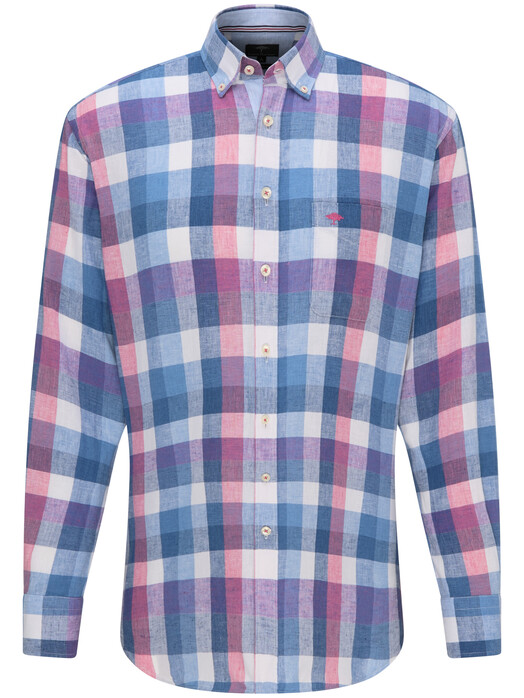 Fynch-Hatton Linen Cotton Blend Check Shirt Blossom-Blue