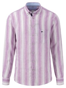 Fynch-Hatton Linen Fine Bold Stripes Button Down Shirt Dusty Lavender
