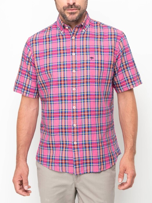 Fynch-Hatton Linen Madras Check Shirt Pink