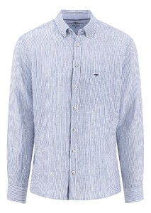 Fynch-Hatton Linen Stripe Long Sleeve Overhemd Harbor Blue