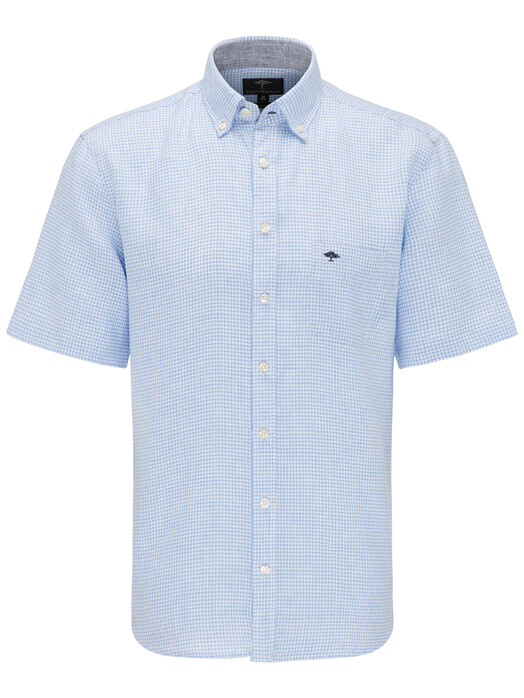 Fynch-Hatton Linen Vichy Check Overhemd Blauw