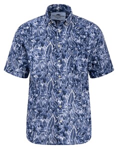 Fynch-Hatton Linnen Bold Leaves Pattern Overhemd Navy