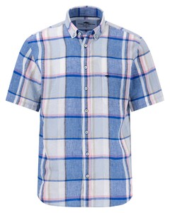 Fynch-Hatton Linnen Colorful Bold Multi Check Short Sleeve Overhemd Strong Blue