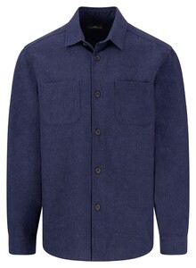 Fynch-Hatton Linnen Cotton Blend Uni Color Overshirt Navy
