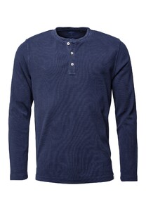 Fynch-Hatton Long Sleeve Shirt Henley Collar Fine Structure Polo Navy