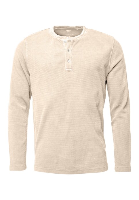 Fynch-Hatton Long Sleeve Shirt Henley Collar Fine Structure Polo Off White