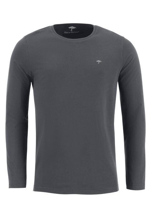Fynch-Hatton Longsleeve O-Neck T-Shirt Uni Color Asphalt