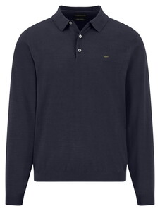 Fynch-Hatton Longsleeve Slub Cotton Poloshirt Navy