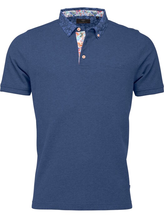 Fynch-Hatton Melange Color Contrast Collar Poloshirt Blue