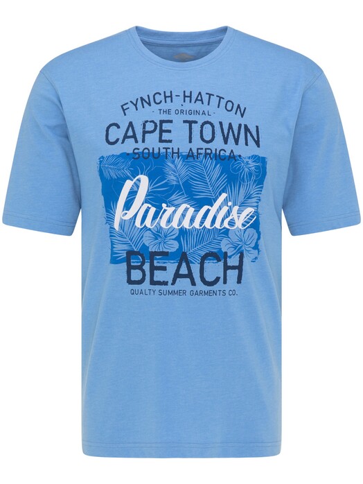 Fynch-Hatton Melange Paradise Print T-Shirt Blauw-Wit