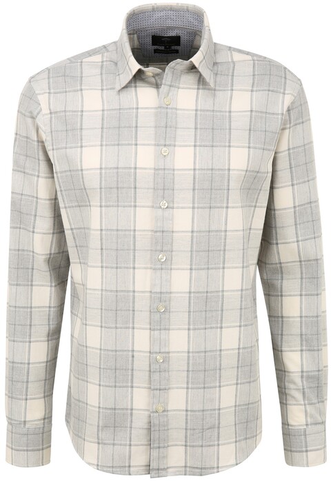 Fynch-Hatton Melange Soft Flannel Check Kent Shirt Silver