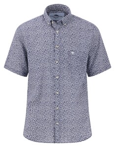Fynch-Hatton Mini Flowers Linnen Short Sleeve Button-Down Overhemd Navy-Wit