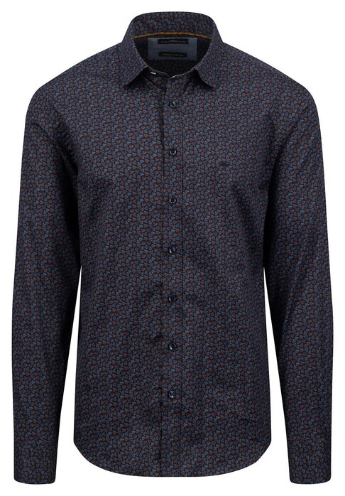 Fynch-Hatton Mini Leaves Pattern Kent Collar Overhemd Navy