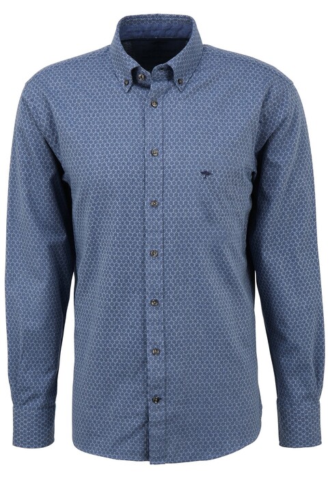 Fynch-Hatton Modern Graphic Pattern Flanel Overhemd Blauw