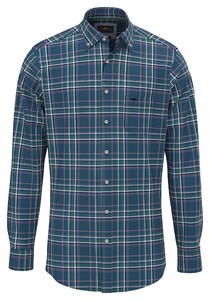 Fynch-Hatton Modern Line Check Mix Button Down Overhemd Dark Teal