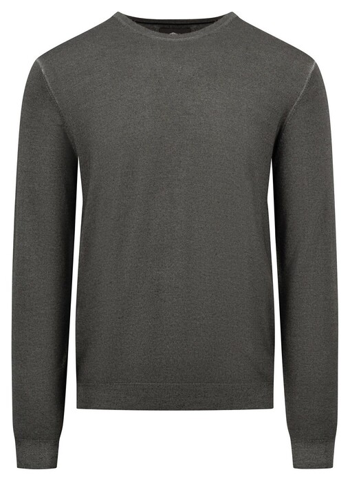 Fynch-Hatton Modern O-Neck Merino Trui Donker Khaki