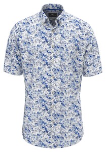 Fynch-Hatton Modern Pattern Short Sleeve Button-Down Overhemd Strong Blue