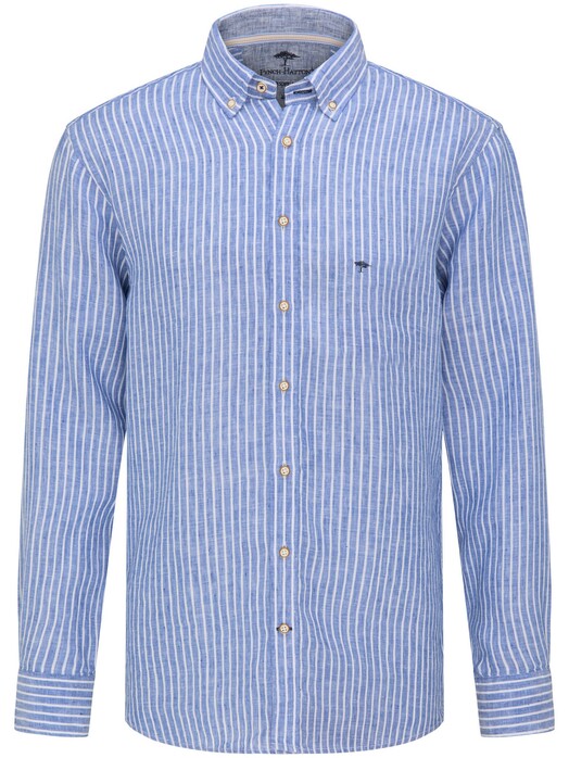Fynch-Hatton Modern Soft Linnen Fine Stripe Shirt Blue