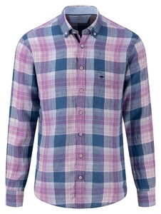 Fynch-Hatton Multi Check Button Down Linen Shirt Dusty Lavender