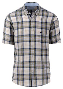 Fynch-Hatton Multi Check Linen Button Down Shirt Dusty Olive