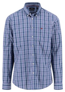 Fynch-Hatton Multi Check Poplin Button-Down Overhemd Misty Blue