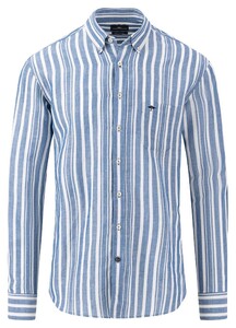 Fynch-Hatton Multi Stripe Button Down Linen Cotton Shirt Night