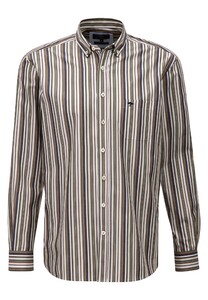 Fynch-Hatton Multi Stripe Cotton Button Down Shirt Deep Forest